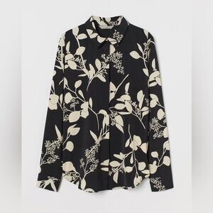 H&M Black and Cream Floral Blouse